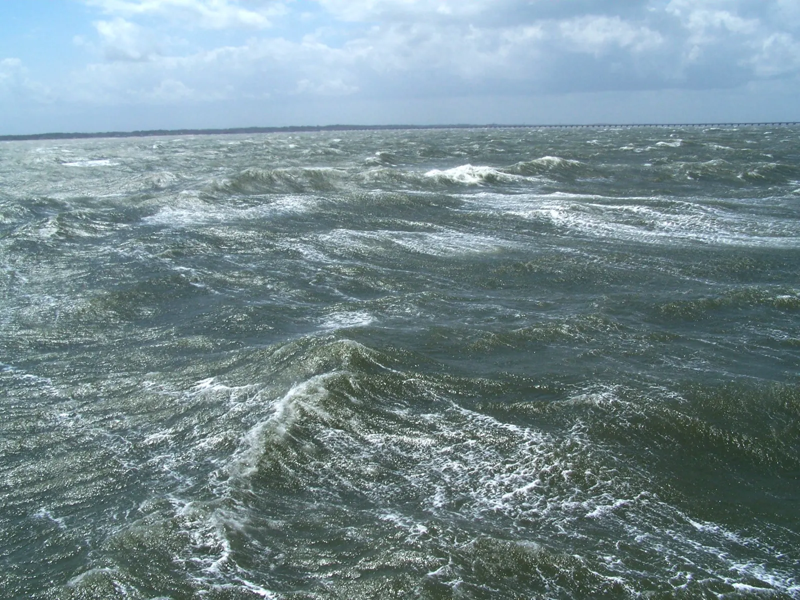 Whitecaps streaking across Chesapeake Bay in winds of 40 knots gusting past 50.