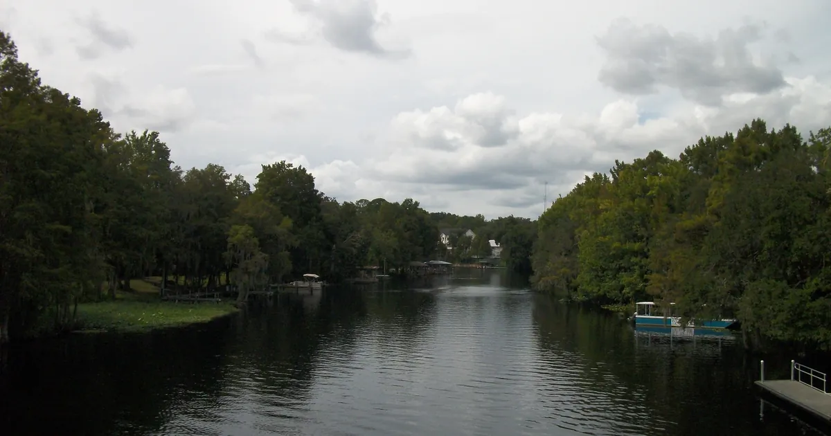 The Withlacoochee River at the US 41 bridge between Citrus Springs and Dunnellon, Florida, photographed September 25, 2010, the stretch named in the hydrilla-driven flood warning.