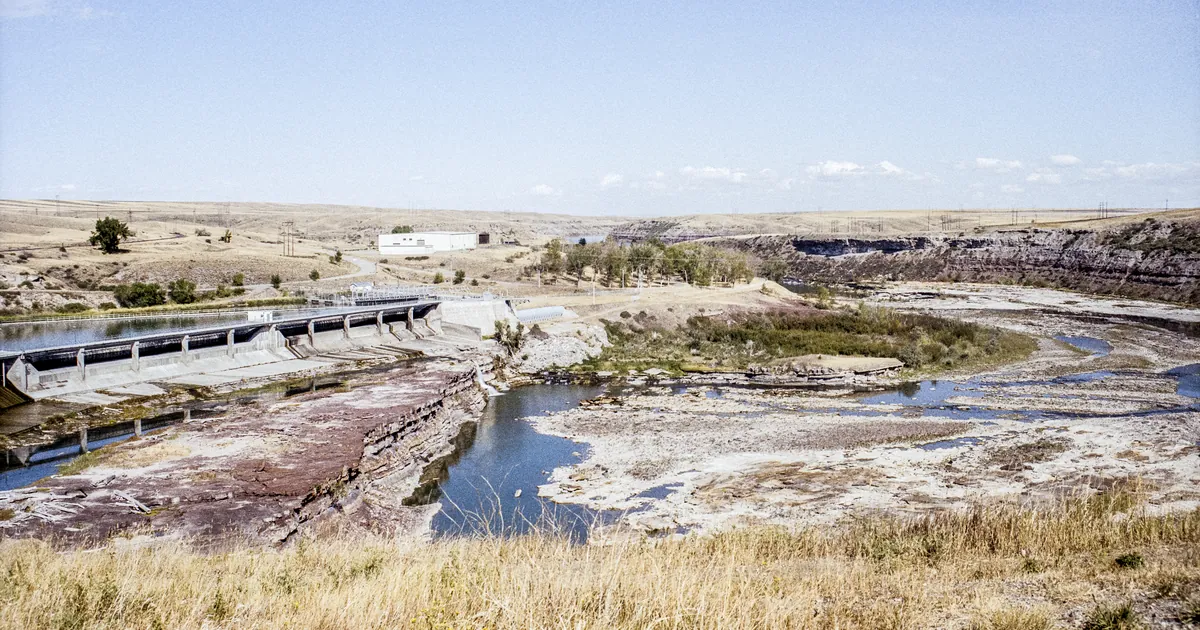 Rainbow Falls and Rainbow Dam on the Missouri River, Great Falls, Montana, USA. Scanned Fujicolor negative.