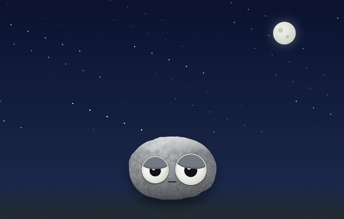 The weather rock outside under a night sky, waiting to be looked at.