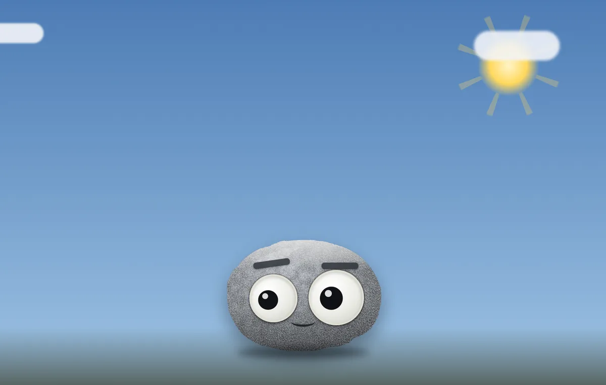 The weather rock outside under a part cloudy sky, waiting to be looked at.