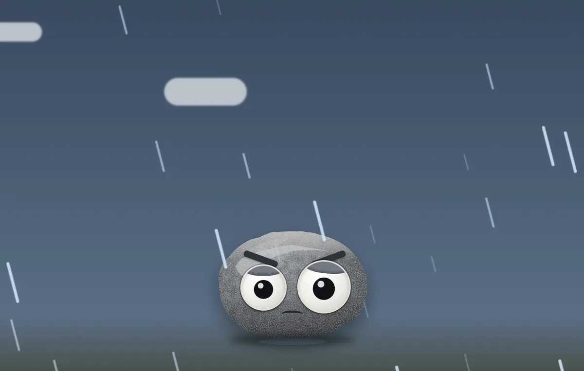 The weather rock in falling rain with drops streaking past.