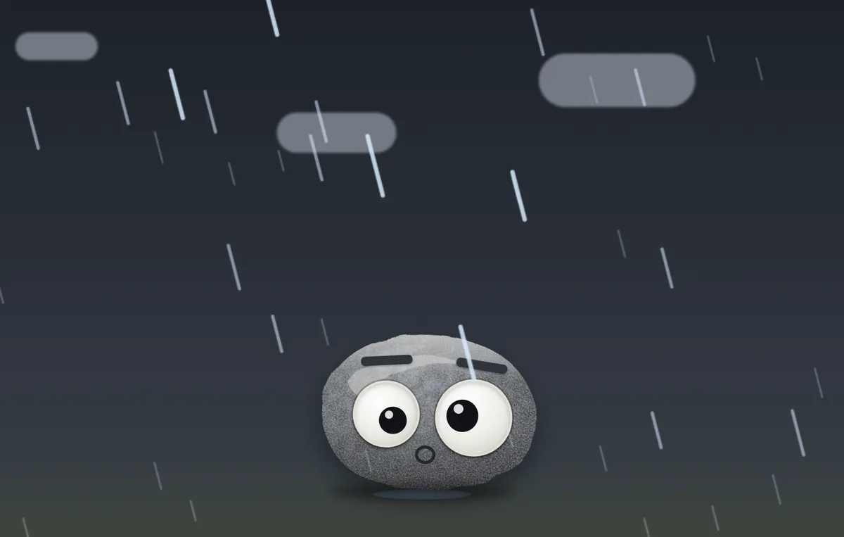 The weather rock outside under a storm sky, waiting to be looked at.