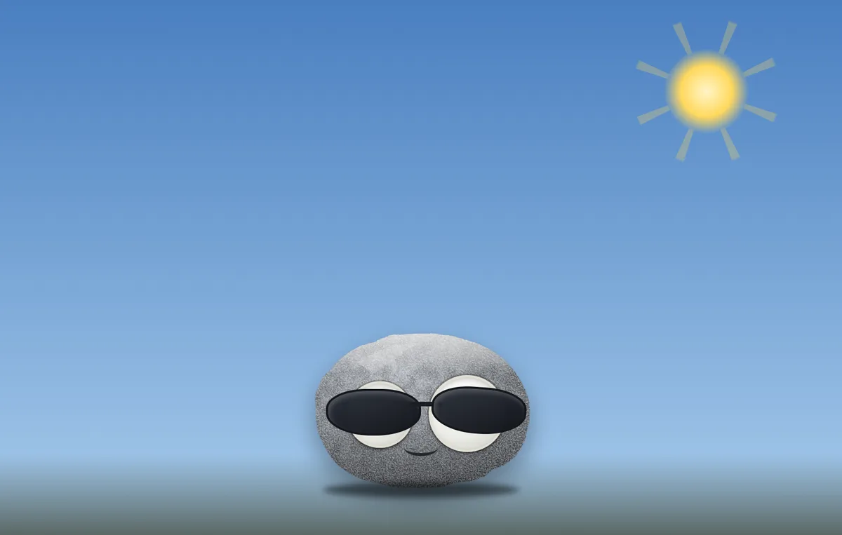 The weather rock outside under a bright sunny sky, waiting to be looked at.